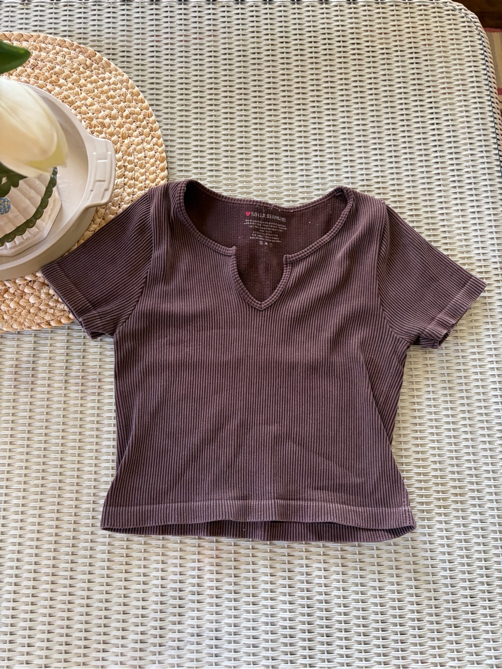 Ribbed Notch Crop Top in Chocolate Brown